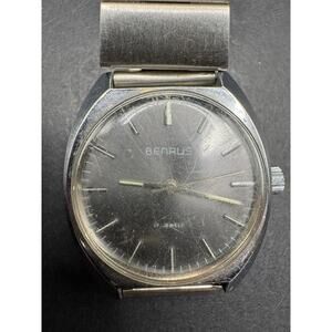 Vtg Benrus Mens Vintage Wrist Watch 17 Jewels 33.6mm Black Dial Silver Tone